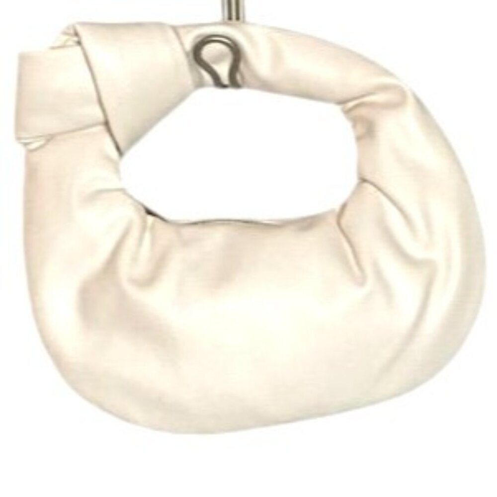 Melie Bianco Top Knot Cream Circular Bag with Golden Zipper Soft 11 x 9 x 2